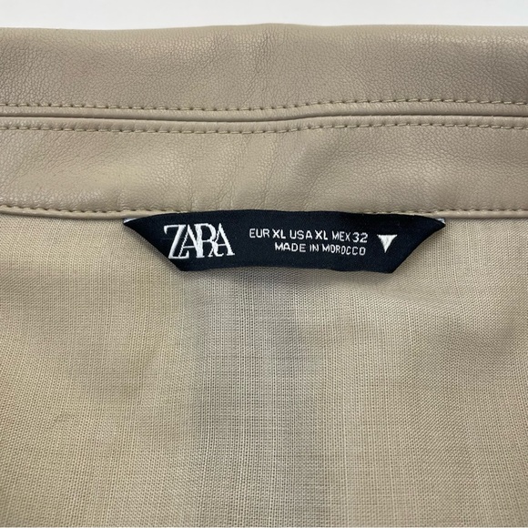 ❣️🎉HP🎉❣️Zara Blogger Favorite Faux Leather Wrap Dress XL Taupe/Tan - Picture 12 of 15